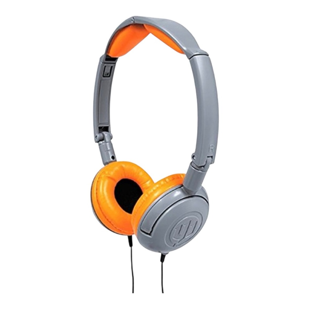 Wicked Audio Raven Wired Headphones Gray/Orange Collapsible Bass Enhanced‎